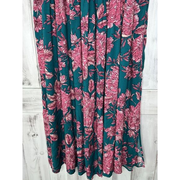 ABEL THE LABEL TEAL PINK FLORAL SLIT SIDES ELASTIC WAIST FLOWY BOHO MAXI SKIRT S - Picture 8 of 15